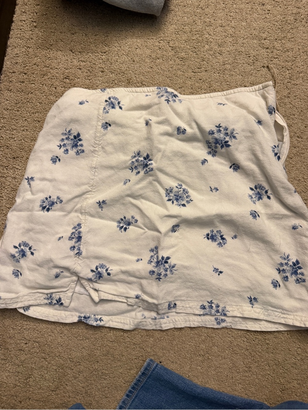 American Eagle Outfitters White Mini Skirt with Blue Floral Print